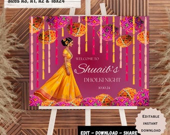 Dholki Sign & Dholki Decor as a Mehndi Welcome sign, Haldi Sign, Sangeet welcome sign, Jaggo Welcome Sign and Indian Wedding Welgome Sign.