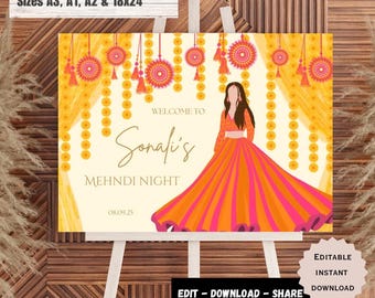 Bright Mehndi Welcome Sign Mehndi sign Haldi Sign Sangeet welcome sign Dholki Sign Haldi Welcome Sign Dholak Indian Wedding Welcome Sign