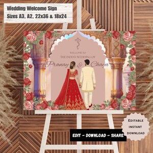 Bride and Groom Illustration Wedding Signage, Indian Wedding Welcome Sign, Indian Wedding Sign, Hindu Wedding Gujarati Wedding Welcome Sign