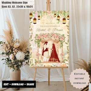 Indian Wedding Welcome Sign Template, Indian Wedding Decor, Indian Wedding Sign, Indian wedding Welcome Signs, Hindu Wedding Welcome sign.