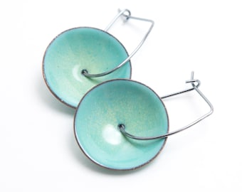 Enamel Hoop Earring in Turquoise, Enameled Copper Earrings, My Brown Wren Jewelry, Colorful Enamel Jewelry