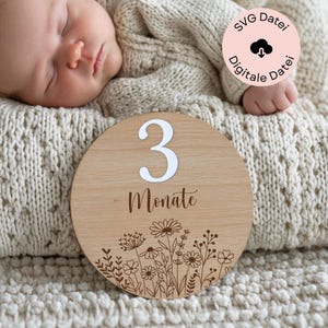 SVG Laserdatei Meilensteinkarte, SVG Geburtsschild Neugeborenen, Holzschild Digitale Datei, Geschenk zur Geburt, Geburtsschild, Blumen