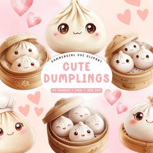 Niedliche Dumpling Clipart, Kawaii Dumplings Clipart, Watercolor Kawaii, Commercial Use, Little Dumpling Png, Dim Sum Clipart