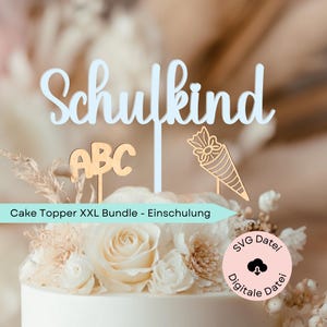 Archivo láser 12 adornos para tartas para inscripción escolar, adorno para tarta SVG, decoración para tartas escolares, archivo cortado con láser SVG con licencia comercial, paquete XXL