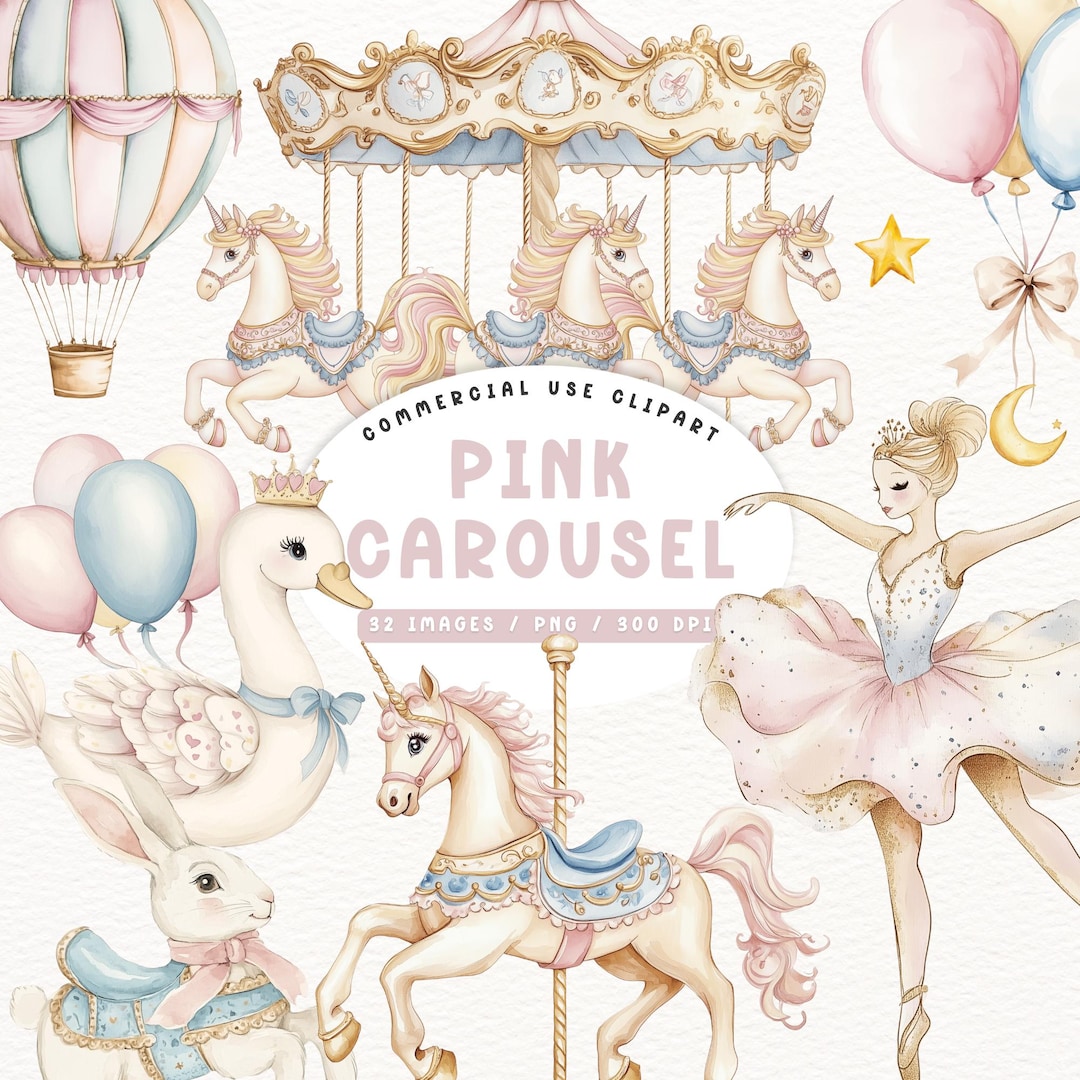 Carousel Watercolor Clipart, Baby Shower Art, Nursery Decor, Carnival ...