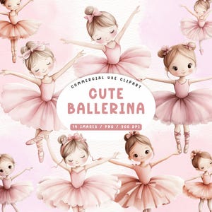Cute Gymnastic Clipart, Watercolor Ballerina Clip Art, Adorable Gymnastic Girls PNG, Digital Download for Kids Activities, Commercial Use
