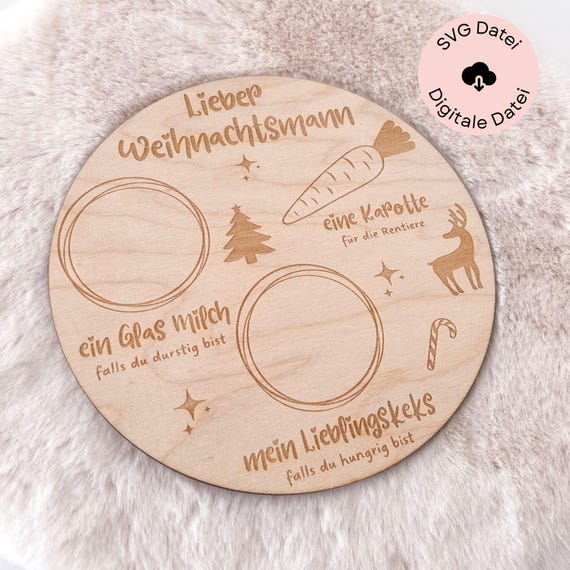 SVG Lasercut, Weihnachtsmann Teller SVG, Weihnachten, Weihnachtsmann Brettchen, Nikolausteller svg, Brett Weihnachtsmann, SVG Datei
