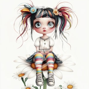 Schrullige Mädchen Clip Art, Fantasy, wunderliche Mädchen, kommerzielle Nutzung, digitaler Planer, JPG Clipart, Junk Journaling, Scrapbook,