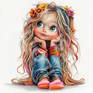Schrullige Mädchen Clipart, kommerzielle Nutzung, digitaler Download, digitaler Planer, JPG Clipart, Junk Journaling, Scrapbooking
