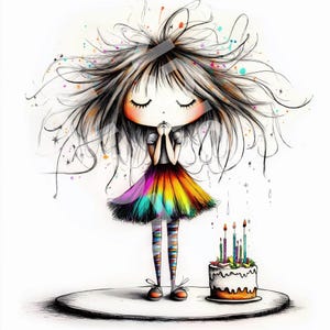 Clip Art de bolo de aniversário de menina peculiar, aquarela JPG, fantasia, meninas caprichosas, planejador digital, diário de lixo, álbum de recortes