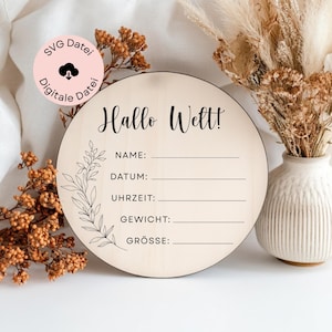 Bonjour le monde, signe de naissance, fichier numérique avec licence commerciale, carte d'étape SVG pour laser et traceur, cadeau de naissance