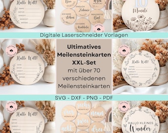 SVG Laserdatei, Meilensteinkarte XXL Set, SVG Kleines Wunder, Meilensteinkarten 1. Lebensjahr, Geburtsschilder, Geschenk zur Geburt