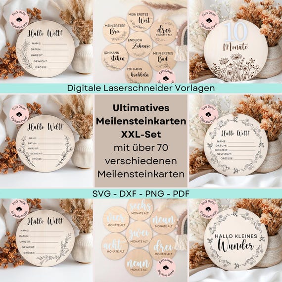 SVG Laserdatei, Meilensteinkarte XXL Set, SVG Kleines Wunder, Meilensteinkarten 1. Lebensjahr, Geburtsschilder, Geschenk zur Geburt