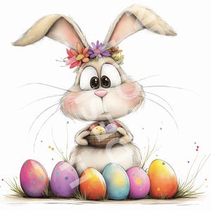Schrullig Osterhase ClipArt, Digitaler Planer, Junk Journaling, Scrapbook, Kartenherstellung, Aquarell JPG, Fantasy, wunderliches Kaninchen