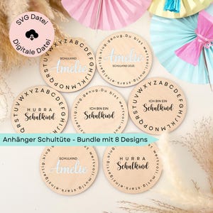 SVG-laserbestand, schoolkind bundel hanger, cadeaulabel snoephoorn, houten bord schoolkind, SVG snoephoorn hanger, schoolhoorn hanger