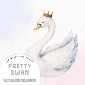 Schwan Clipart, Aquarell PNG für Kinderzimmer-Deko, Digitaler Download, Niedliche Schwan Illustration, Kommerziellen Nutzung