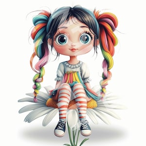 Schrullige Mädchen auf Blume Clipart, kommerzielle Nutzung, digitaler Download, digitaler Planer, JPG Clipart, Junk Journaling, Scrapbooking