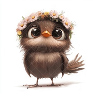 Whimsical Flower Birds Clipart, Digital Download, Funny Birds, Digital Clipart, JPG, Watercolor Clipart, Commercial License, Cute Birds