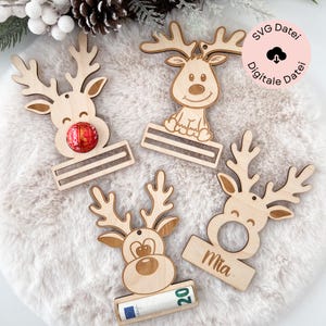 SVG lasergesneden bestand rendieren, SVG rendieren chocolade houder, geld cadeau, SVG laserbestand, boomdecoratie, Kerstmis, rendieren