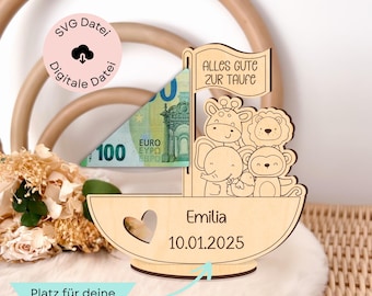 Laser file, baptism gift, baptism gift, SVG laser cut file including commercial license, baptism cash gift, cash gift baptism, baptism gift SVG