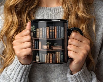 Book Decor Gothic Mug Lover Gift for Teachers or Librarians, Fantasy Mug Dark Academia Witch Gift for Her, Gothic Teacup Bookish Mug