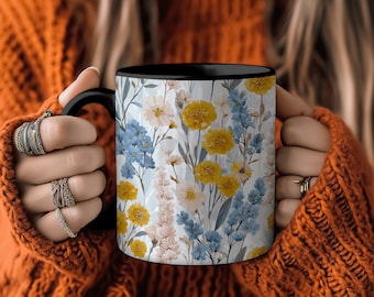 Cottagecore Floral Mug, Vintage Wildflowers & Lavender Coffee Cup, Garden Gift for Her, Grandma, Mom, Nana, Family