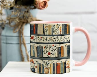 Book Gift for Readers and Book Lovers Featuring Cozy Reading Mugs Colorful Bookshelf Decor Ideal Bookshelf Art Unique Bibliophile Must Haves