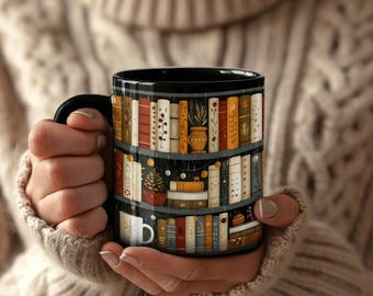 Bookish Coffee Mug for Book Lovers, Reading Coffee Cup, Cozy Book Mug, Bookshelf Mug, Hot Cocoa Mug, Cute Book Gift, Literary Mug