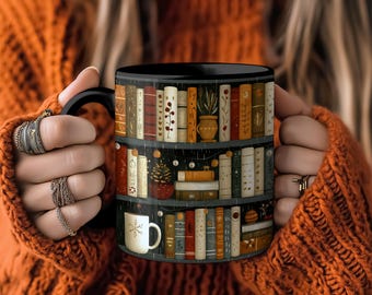 Bookish Coffee Mug for Book Lovers, Reading Coffee Cup, Cozy Book Mug, Bookshelf Mug Gift, Hot Cocoa Mug, Cute Book Gift, Literary Mug