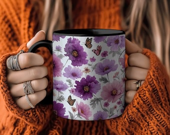 Wildflowers & Lavender Mug, Vintage Floral Boho Coffee Cup, Mothers Day Mug, Gardening Nature Gift for Mom, Nana, Grandma, Family