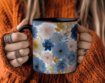 Boho Wildflowers & Lavender Mug, Botanical Flower Coffee Cup for Cottagecore Lovers, Gift for Mom, Nana, Family Garden Enthusiasts