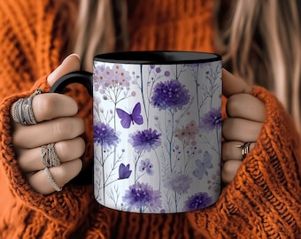 Boho Flower Mug Featuring Pressed Flowers, Cottagecore Tea Cup, Botanical Mug, Gift for Mother, Grandmother, Nana, Garden Enthusiasts