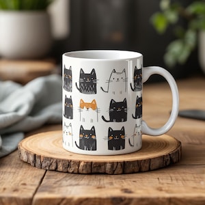 Cute Cat Mug, Cat Lover Gift, Funny Cat Coffee Cup, Kitten Tea Mug, Cat Mom Present, Gift for Cat Lovers, Cartoon Style Cat Cup