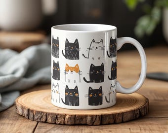 Cute Cat Mug, Cat Lover Gift, Funny Cat Coffee Cup, Kitten Tea Mug, Cat Mom Present, Gift for Cat Lovers, Cartoon Style Cat Cup