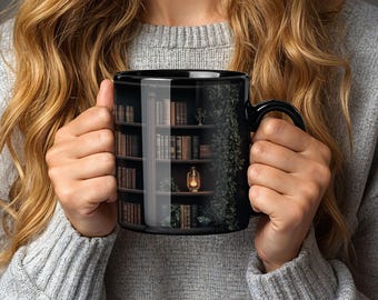 Taza gótica de fantasía, de libros, de brujas, medieval, oscura, de la academia, para amantes de los libros, de estantería, taza de café, de la academia oscura, gótica, para amantes de la lectura.