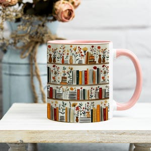 Bookshelf Accent Coffee Mug - Literary Mug for Readers, Bibliophile Gift, Novelty Tea Cup, Book Lover Present, Reading Coffee Mug