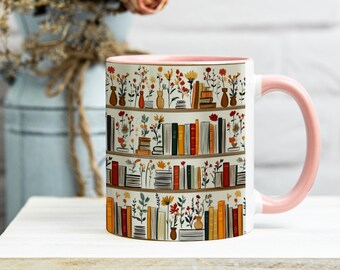 Bookshelf Accent Coffee Mug - Literary Mug for Readers, Bibliophile Gift, Novelty Tea Cup, Book Lover Present, Reading Coffee Mug