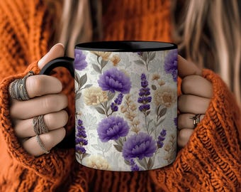 Cottagecore Floral Mug with Wildflowers and Lavender, Perfect for Gardening & Cozy Coffee, Gift for Grandma, Mom, Nana