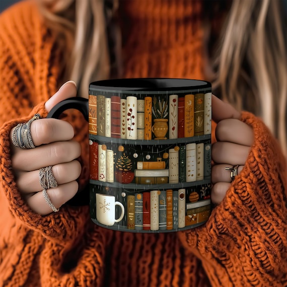 Bookish Coffee Mug for Book Lovers, Reading Coffee Cup, Cozy Book Mug, Bookshelf Mug Gift, Hot Cocoa Mug, Cute Book Gift, Literary Mug