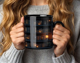Witchy Coffee Mug Gothic Bookshelf Mug Medieval Book Lover Mug Fantasy Dark Academia Mug Librarian Gift Gothic Home Decor Medieval Decor