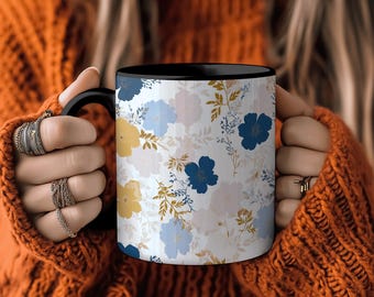 Vintage Botanical Cottagecore Mug with Pressed Flowers, Elegant Flower & Boho Coffee Cup, Gift for Mother, Grandparents, Family