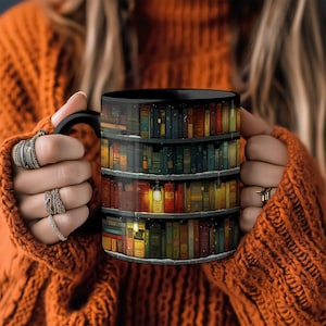 Bookshelf Mug, Ceramic 3D Book Design in 11oz or 15oz Sizes