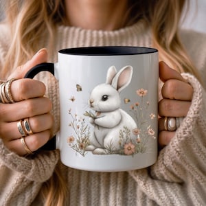 Rabbit Mug Easter Gift Spring Coffee Mug Bunny Rabbit Mug Happy Easter Spring Cup Bunny Mug Spring Gift for Her Cute Bunny Coffee Mug image 1