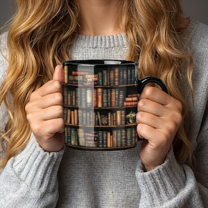 Library Coffee Mug for Teacher Gift Idea for Reader Drink Container for Desk Beverage Holder for Office Reading Accessory for Bookworm