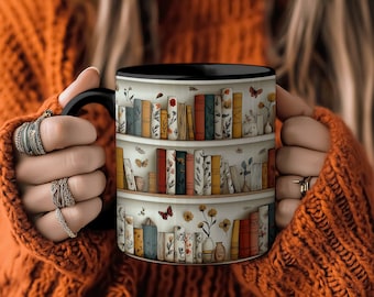 Cozy Bookish Mug with Vintage Books and Floral Artwork, Perfect for Reading Nook, Gift for Book Enthusiasts & Home Decor Lovers