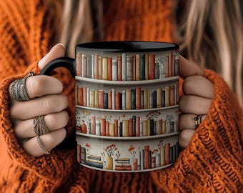 Cozy Bookish Mug with Books and Florals - Vintage-inspired Literary Coffee Cup, Gift for Readers & Librarians