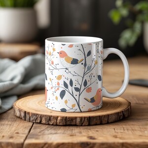 Frühlings-Vogel-Baum-Entwurfs-Tasse Natur-inspirierte keramische Kaffeetasse Frühlings-Vogel-Liebhaber-Geschenk Wildlife Trinkgefäße für Outdoor-Enthusiasten