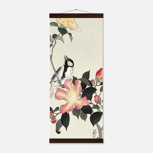 O&#39;hara Koson Museum-Quality Matte Paper Poster with Hanger of Birds & Floral Scroll Artwork