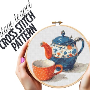Vintage Teapot Cross Stitch Pattern  PDF Download Teapot Embroidery Pattern  Counted Cross Stitch Cross Stitch Chart – Antique Teapot Design