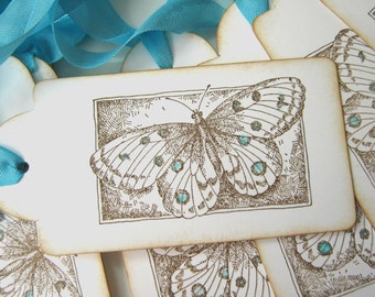 Butterfly Wedding Wish Tags, Escort Cards, Aqua and Brown 50